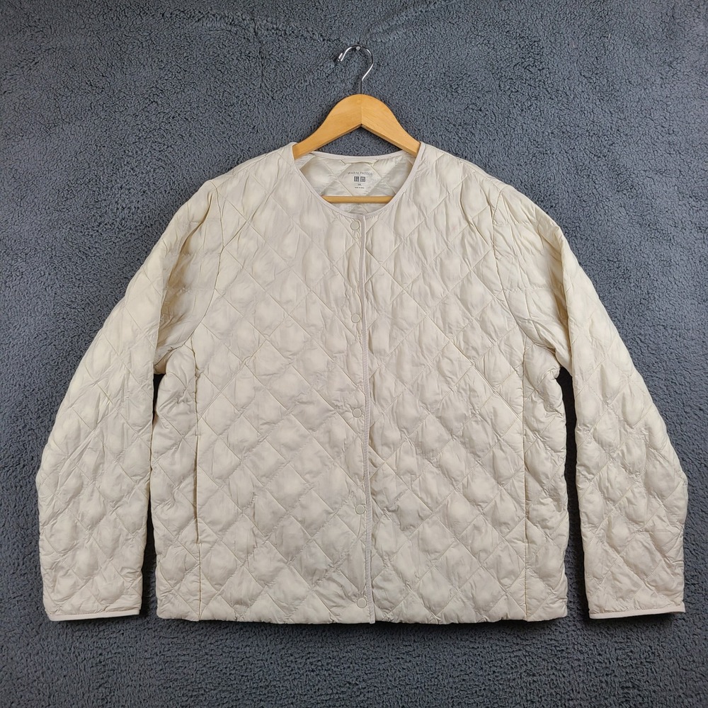 Uniqlo Warm Padded Quilted Jacket XXL Cream Off White Diamond Quilt 450314